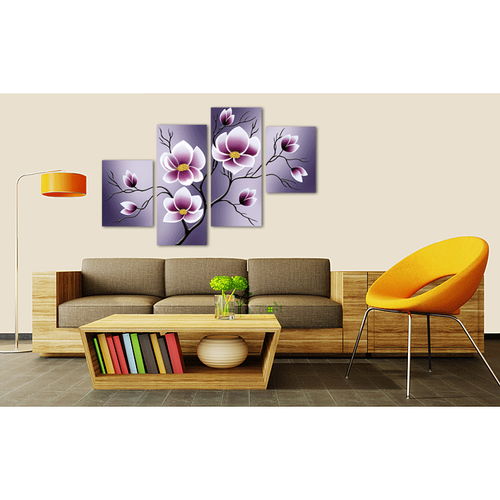 現(xiàn)代裝飾畫無框畫不規(guī)則組合四聯(lián)抽象花卉臥室壁畫沙發(fā)背景墻畫